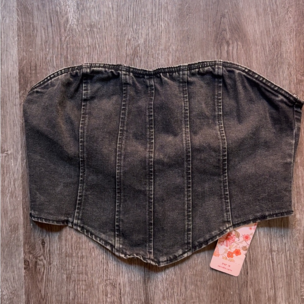 SHEIN Black Washed Denim Corset Top